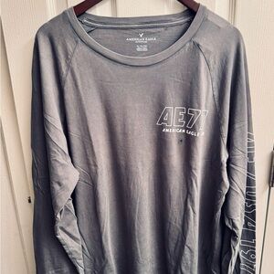 American Eagle Graphic Logo L/S T-Shirt- Gray, XL